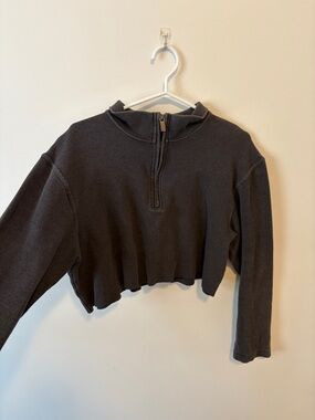 Hudson Jeans Black Cropped Half-Zip Sweatshirt